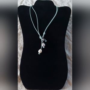 Handmade Peacock, Silver & White Pearl & Mint Green Leather